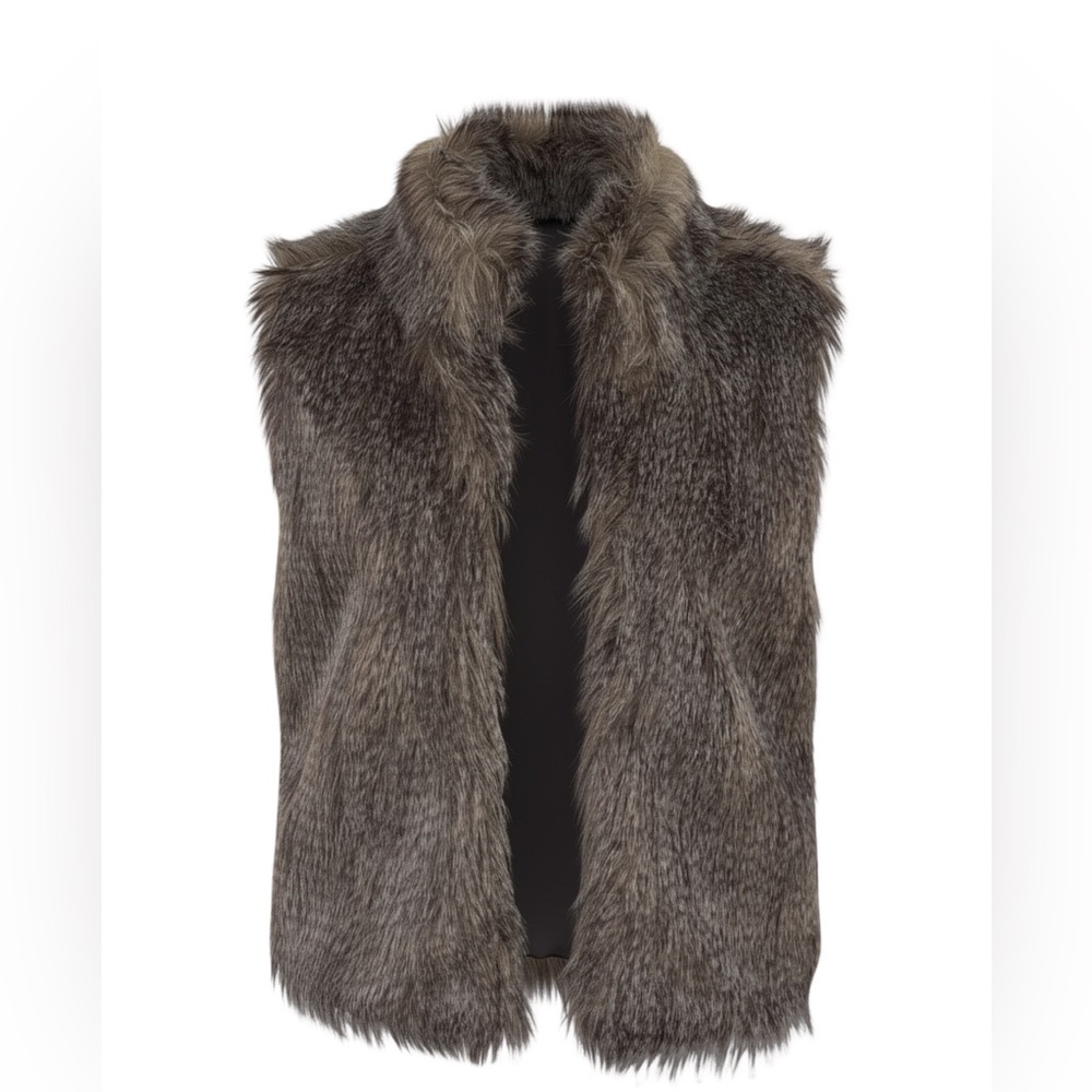 Ci Sono by Cavalini Gray Brown Faux Fur Vest Medium